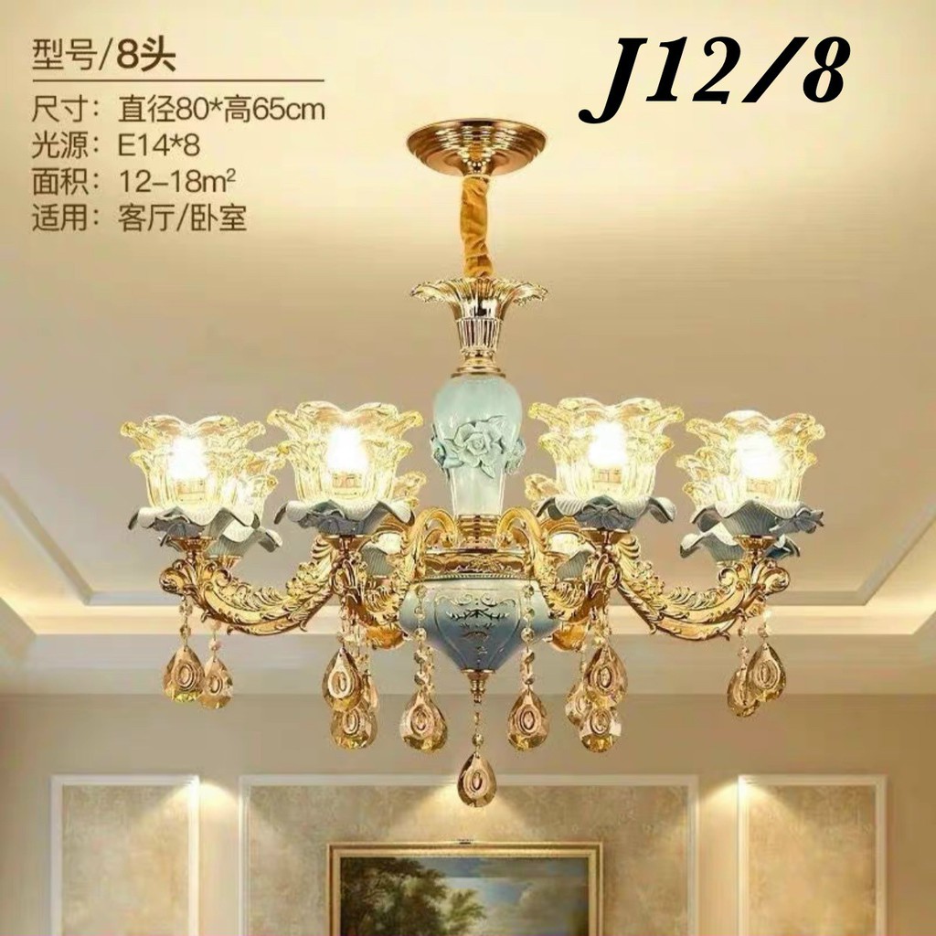 Đèn Chùm 8 Tay Hợp Kim Và Pha Lê Cao Cấp ,Phù Hợp Cho trang Trí Phòng Khách,Sảnh Nhà Hàng Khách Sạn-Có kèm Bóng Đèn Led