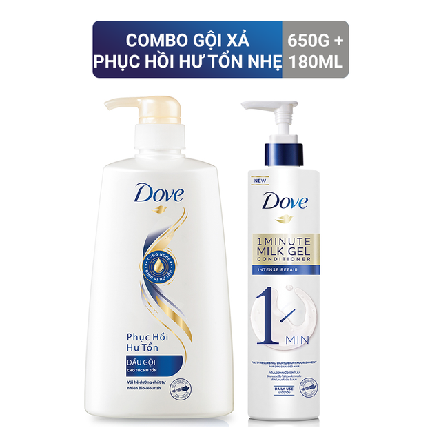 Combo gội 640g + xả 150ml Dove phục hồi tóc hư tổn nhẹ không bết dính | BigBuy360 - bigbuy360.vn