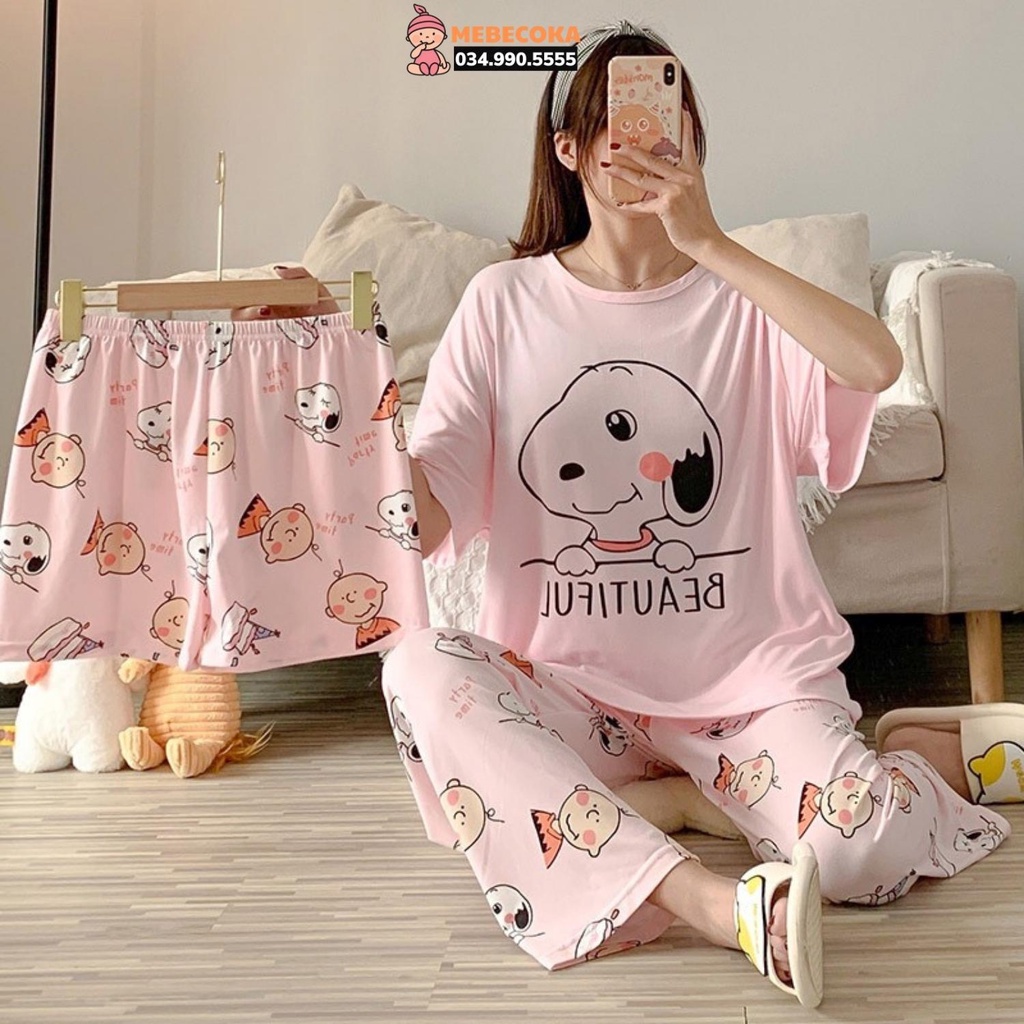 Bộ ngủ nữ mặc nhà 3 CHI TIẾT quần dài, quần đùi áo cộc tay cute dễ thương loại Cao Cấp