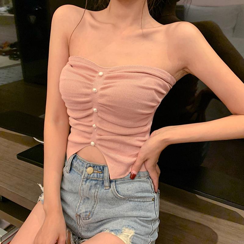 Áo ống dệt kim màu trơn phong cách gợi cảm cho nữ