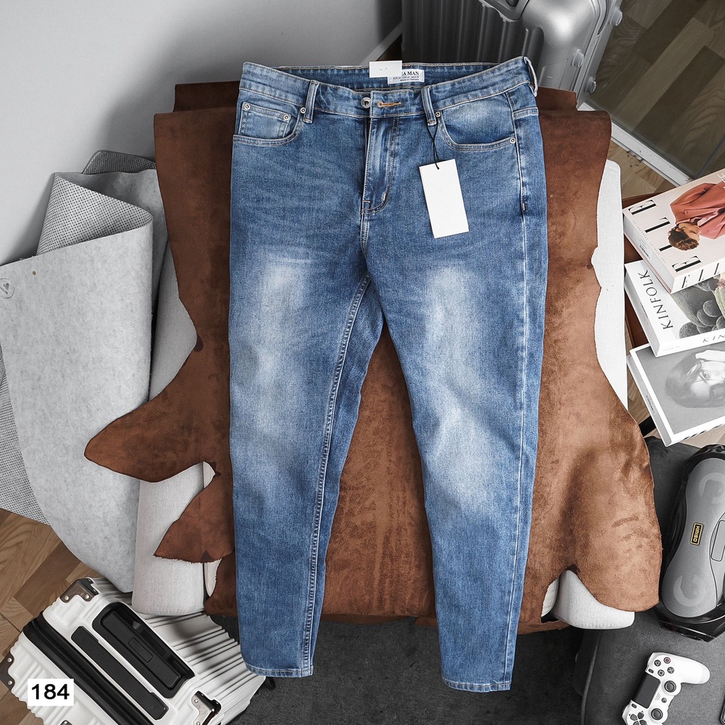 Quần jean nam slimfit xuất xịn co giãn ống ôm nhẹ 3 màu trơn