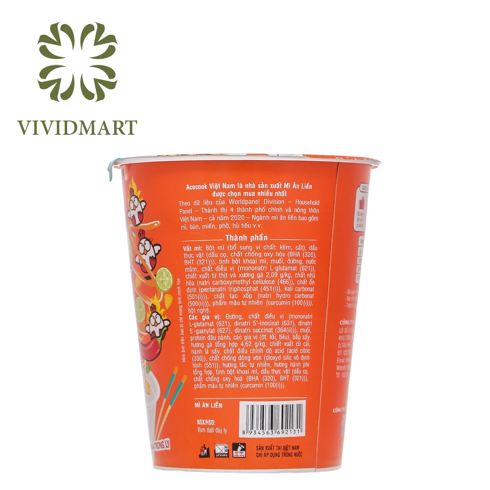 [Toàn quốc] [Ly lẻ] MÌ LY MEME 2 VỊ: GÀ CHUA CAY, THỊT XÀO HÀNH PHI – LY 65g - ACECOOK | BigBuy360 - bigbuy360.vn