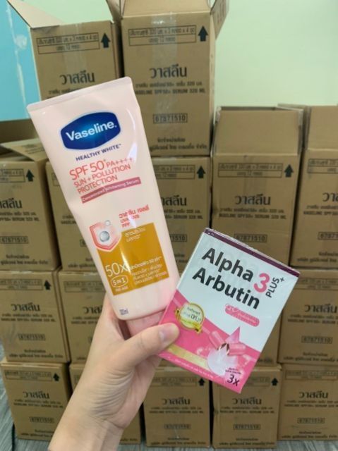 Kem Dưỡng Thể VASELINE 50X và 4X 320ml Thái Lan (Kích trắng Alpha Arbutin) [Đủ bill, tem mua Watsons]