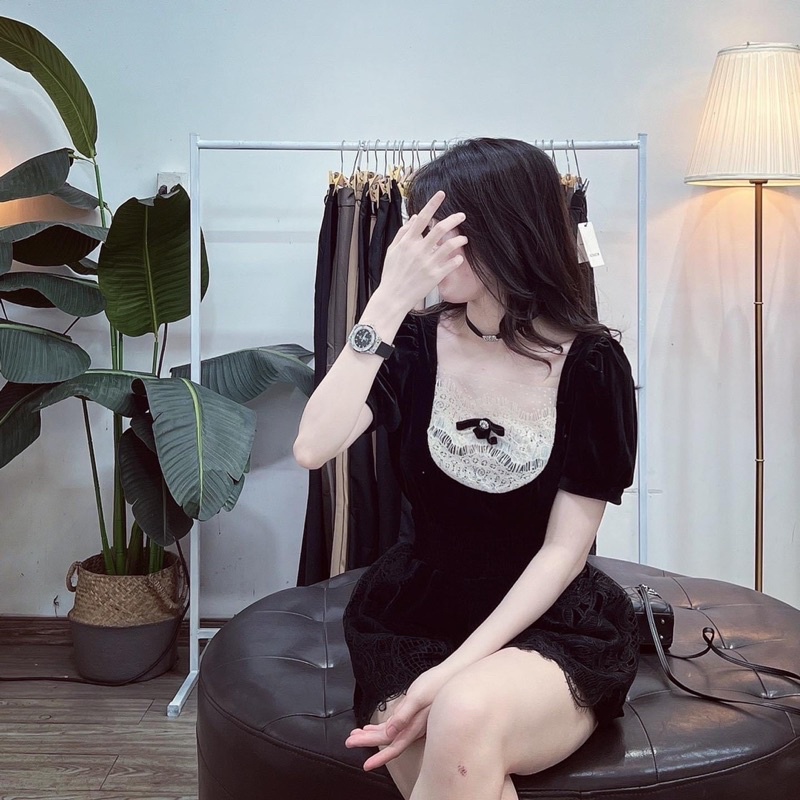 ( FREESHIP ) Áo nhung phối cổ ren