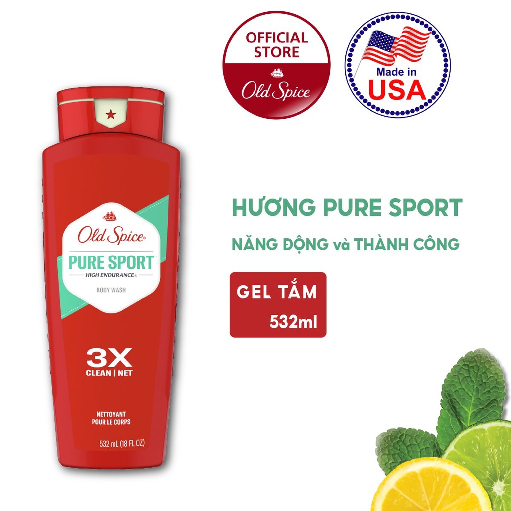 COMBO Pure Sport | Lăn khử mùi 85g - Sữa tắm 532ml - Gội xả 2in1 - 650ml | Old spice Pure Sport