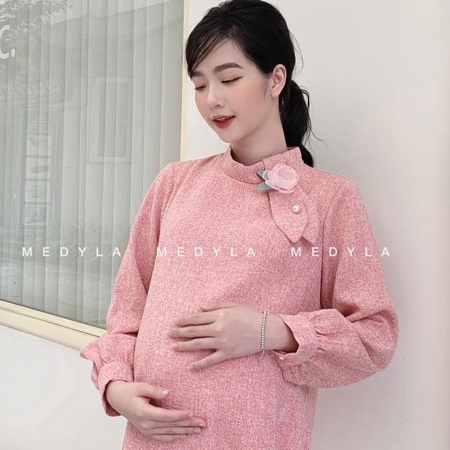 MEDYLA - Đầm bầu dự tiệc dạ tay dài cổ nơ hoa cho bầu tự tin đi chơi, dự tiệc thiết kế Medyla - VS168 JOO