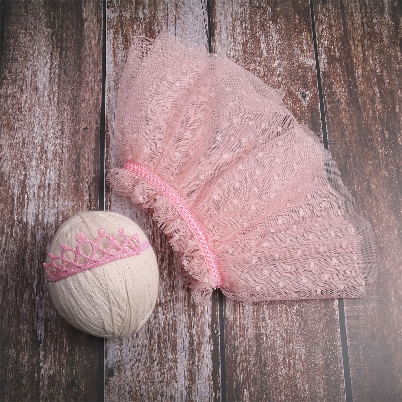 Set Đồ 2 Món Gồm Áo Hai Lớp Chấm Bi + Chân Váy Tutu + Băng Đô Hình Vương Miện Đính Kim Sa Cho Bé Gái Sơ Sinh