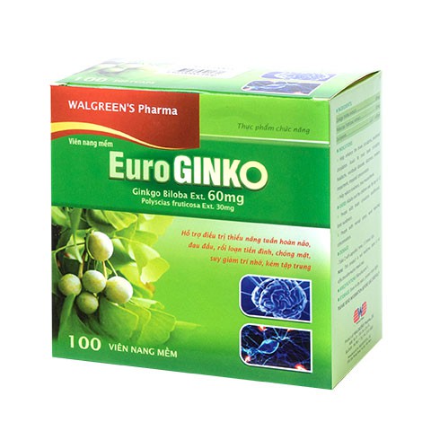 Bổ não EURO GINKO giúpt ăng tuần hoàn não, iảm nguy cơ di chứng sau tai biến mạch máu não ( Hộp 100 viên) | BigBuy360 - bigbuy360.vn