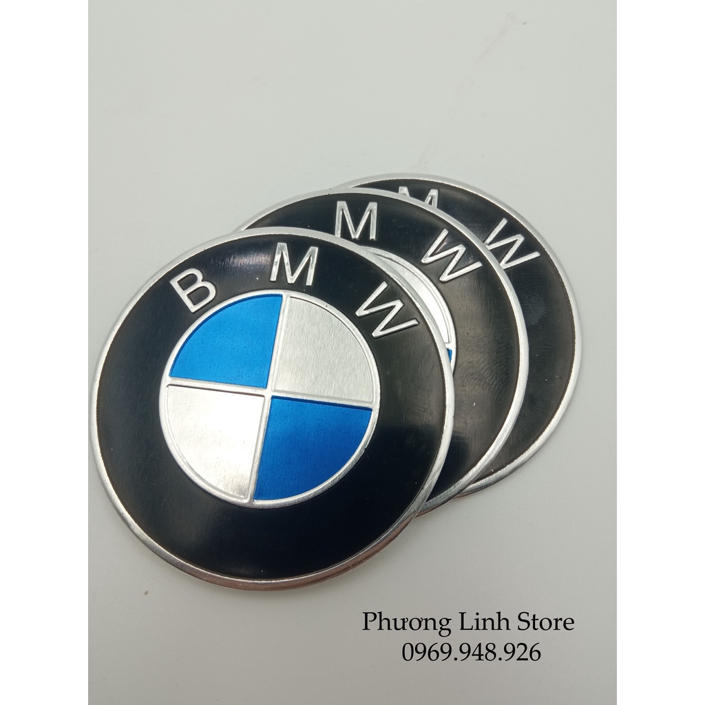 Decal nhôm dán xe , tem dán xe BMW tròn, logo nhôm dán viền đen nổi