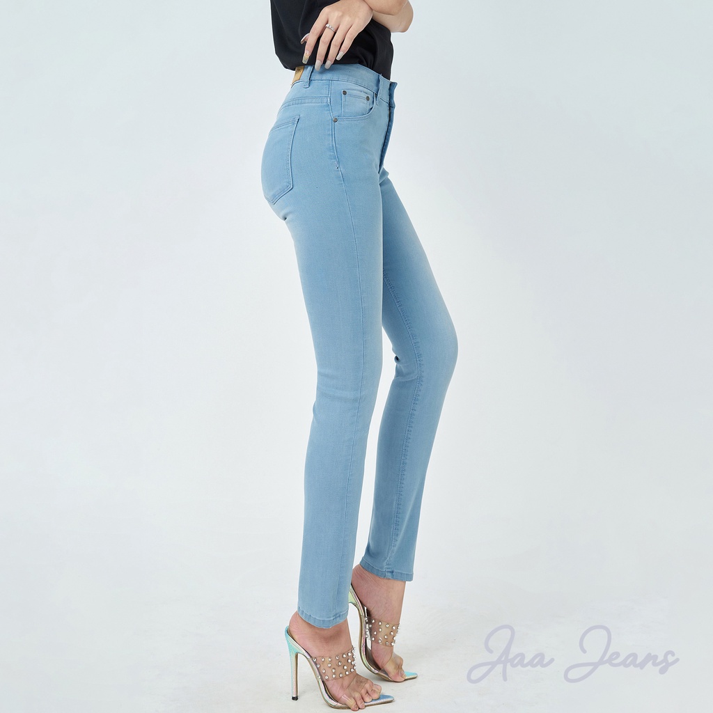 Quần Jean Lưng Cao Nữ Ống Đứng Màu Biển Nhạt Aaa Jeans