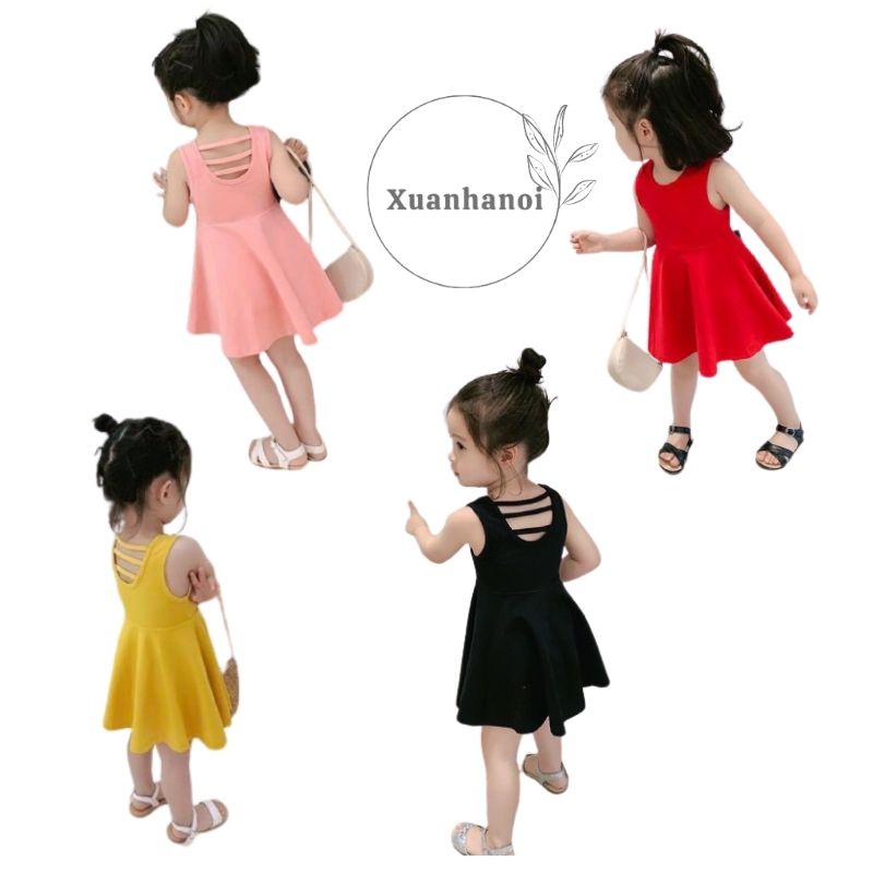 Váy bé gái cotton 3 lỗ dáng xòe đan 3 dây lưng XHN954