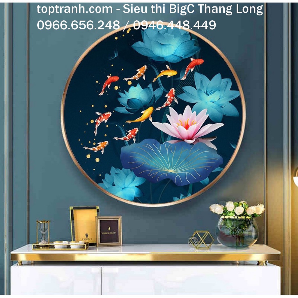 Tranh thêu chữ thập cửu ngư cá chép hoa sen cỡ nhỏ DX1166 chưa thêu