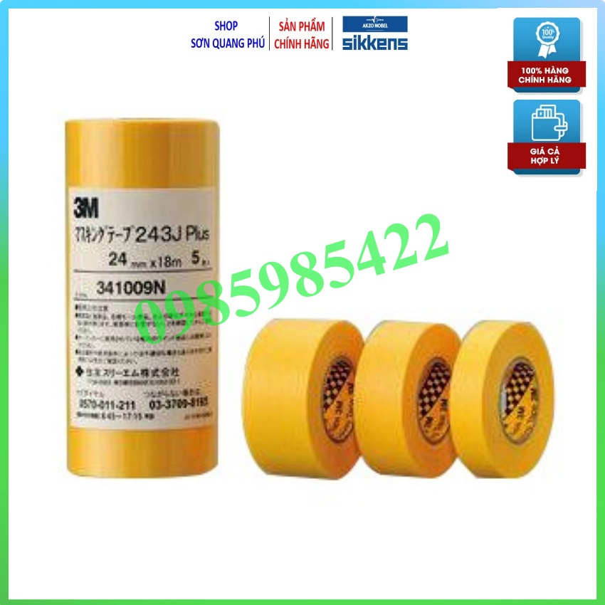 Băng Keo Giấy vàng 3M Masking Tape băng dính chạy Chỉ Thẳng 243J PLUS 10mmx18m/ 12 Cuộn SONQUANGPHU8856