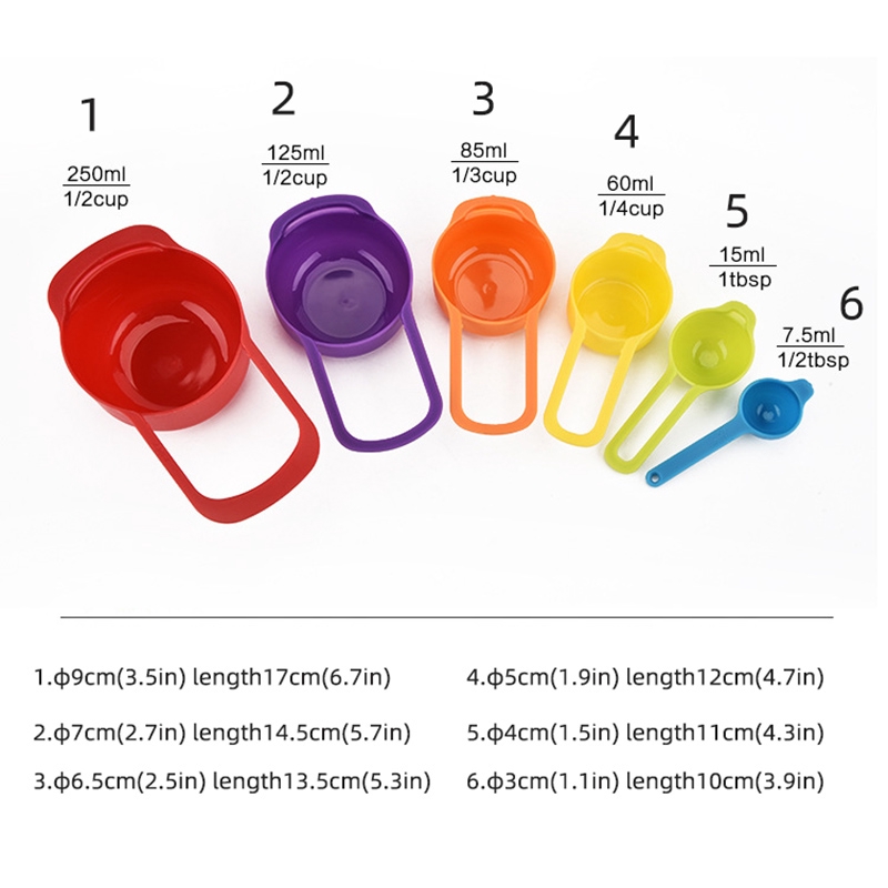Bộ 6 Muỗng Đo Lường Bằng Nhựa Tiện Dụng Cho Nhà Bếp