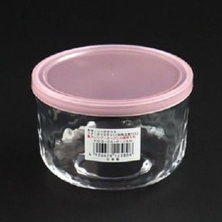 Hộp thủy tinh có nắp đậy loại màu hồng tròn 420ml