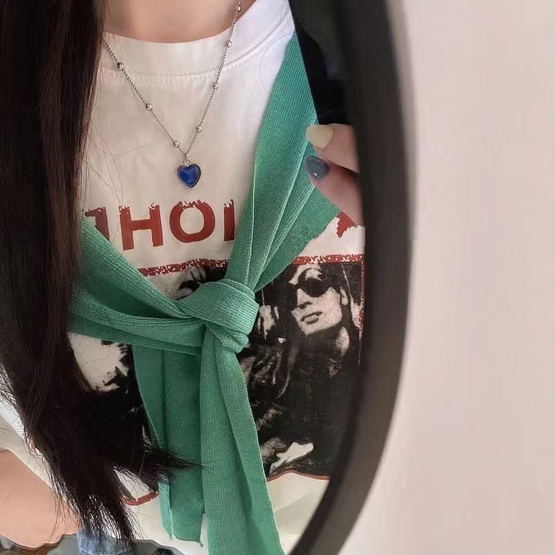 Vòng cổ nữ đính đá xanh dây chuyền titan phụ kiện thời trang