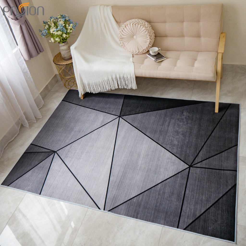 Thảm Nhung Nỉ Trải Sàn Họa Tiết Bắc Âu Retro Hình Học nâu