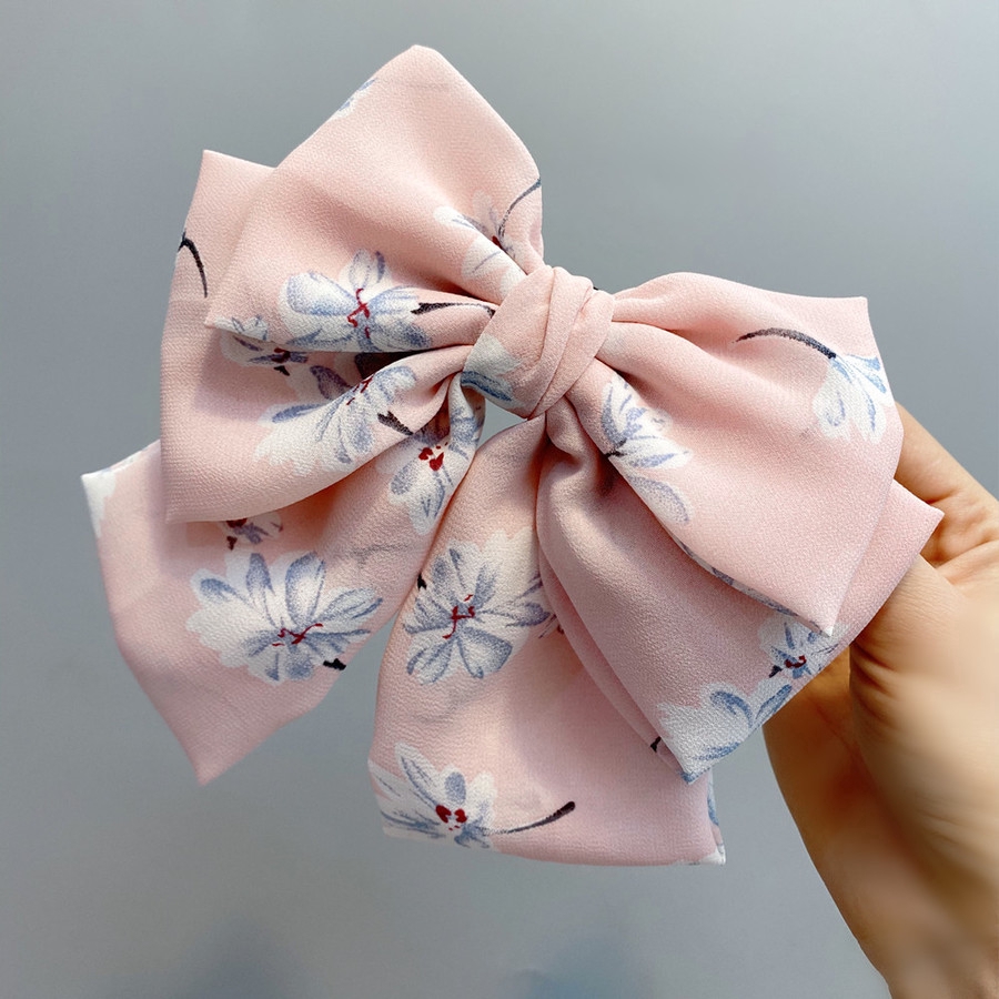 Kẹp Tóc Nơ Vải Chiffon Họa Tiết Đa Dạng Thời Trang Cho Nữ