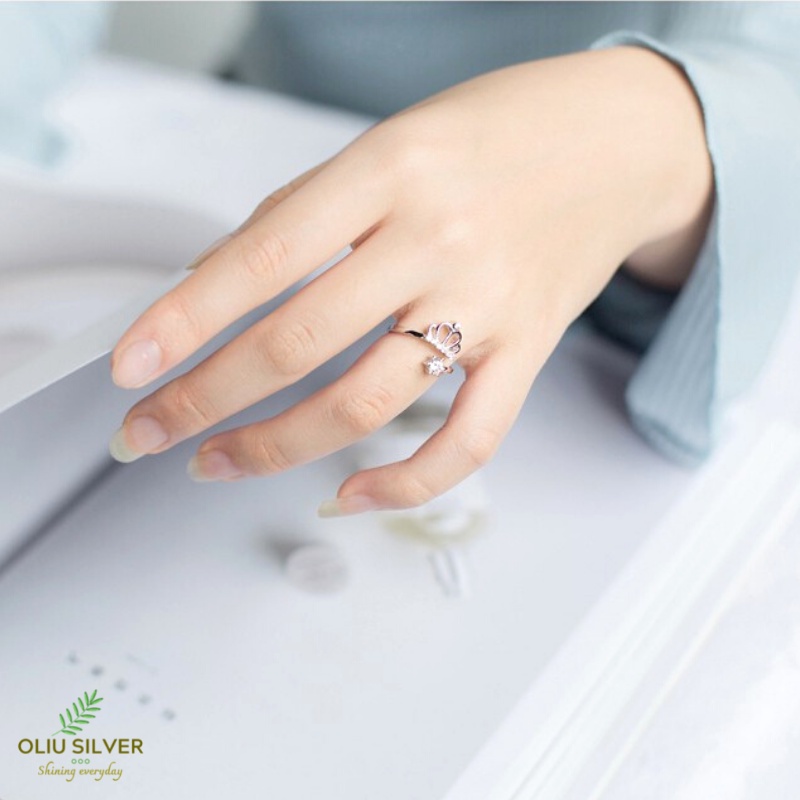 Nhẫn Bạc S925 Vương Miện Crown Free Size Đính Đá CZ Xinh Xắn | Khuyên Tai Nữ Trang Sức Bạc Thời Trang