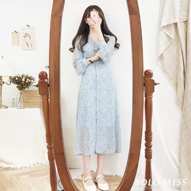 Váy hoa nhí mỏng cổ V 2 màu | BigBuy360 - bigbuy360.vn