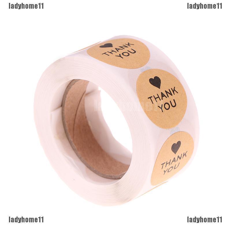 Cuộn 500 miếng dán in chữ THANK YOU với hình trái tim cho trang trí thủ công DIY/ đám cưới