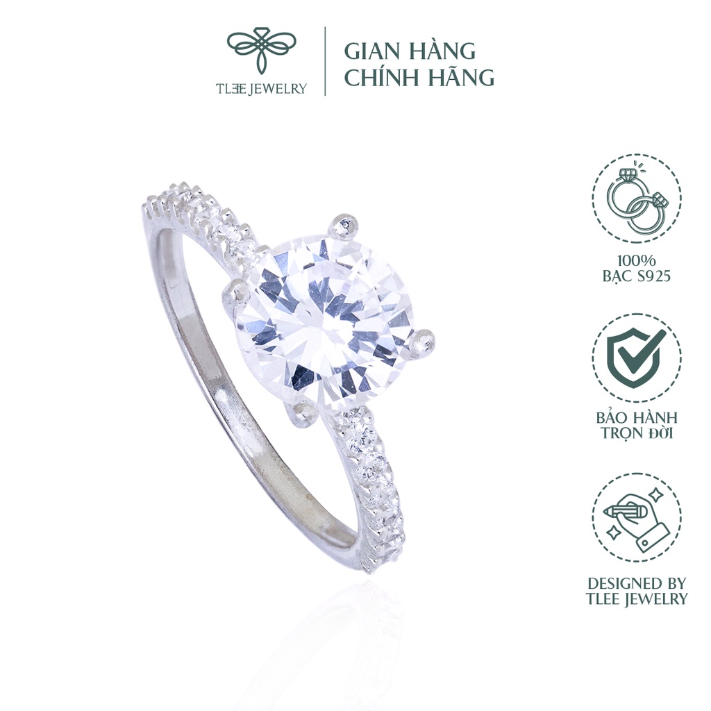 Nhẫn bạc nữ TLEE trụ đá bốn chấu ổ đá 8li sang trọng NCJ A0115