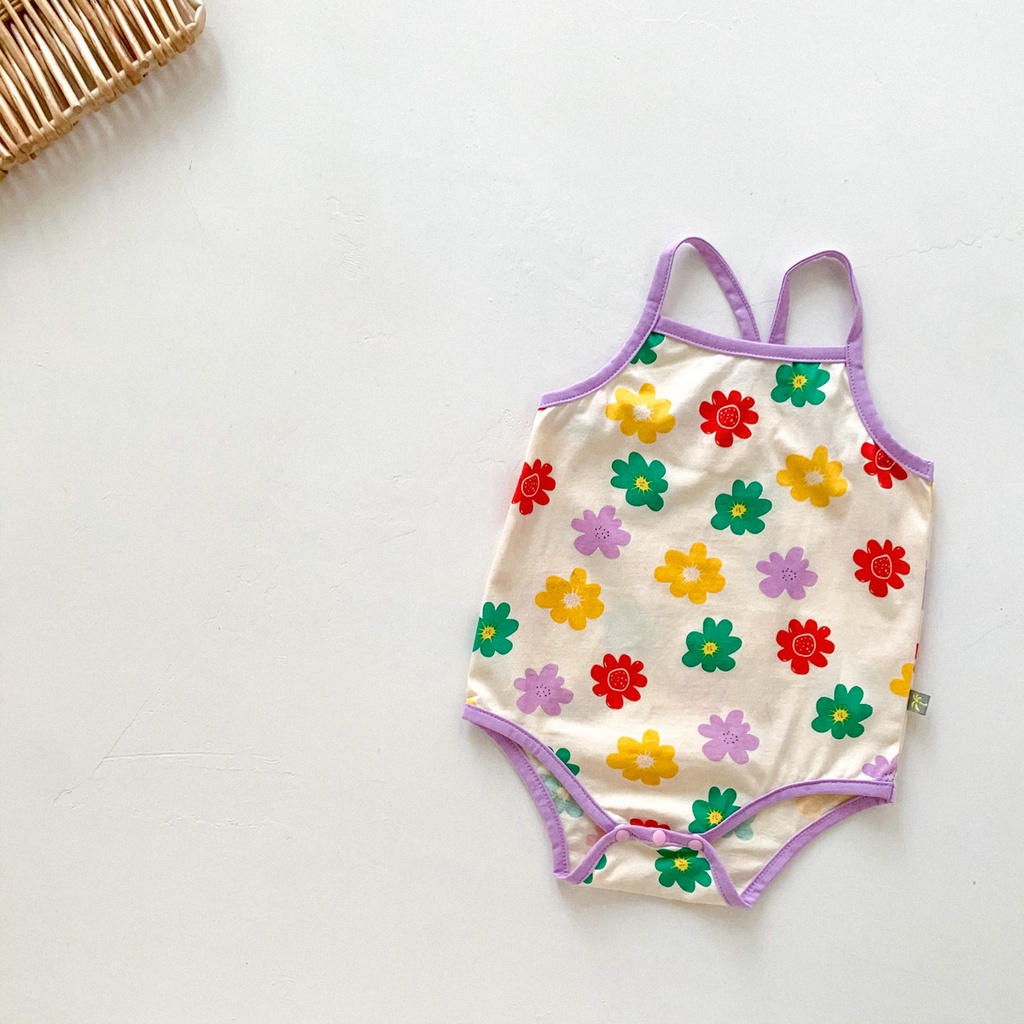 Áo liền quần hai dây in họa tiết hoa dễ thương cho bé gái sơ sinh