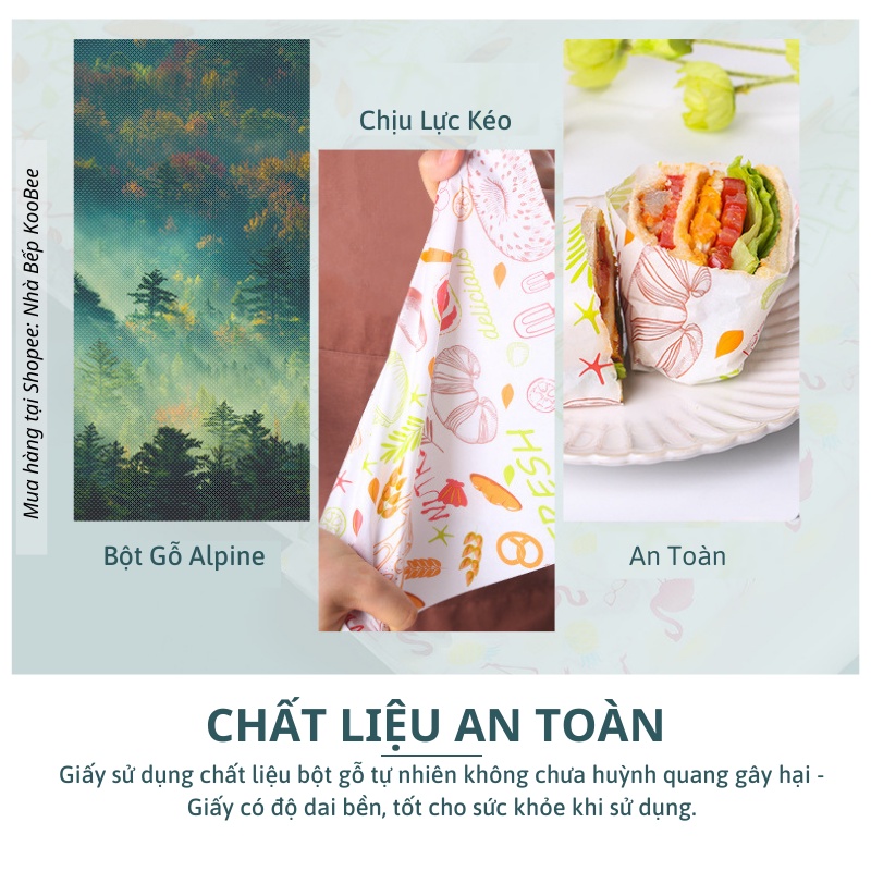 Giấy gói bánh mì, burger, sandwich, thực phẩm giữ nhiệt KAULUS - Giấy nến cho nồi chiên không dầu vuông