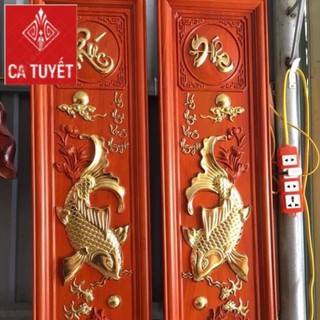 Cặp tranh Lý ngư vọng nguyệt gỗ hương