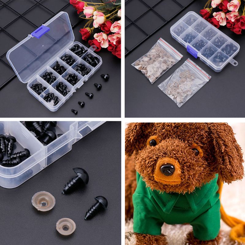 Set 100 Con Mắt Nhựa 6mm 8mm 9mm 10mm 12mm An Toàn Cho Gấu Nhồi Bông Pu