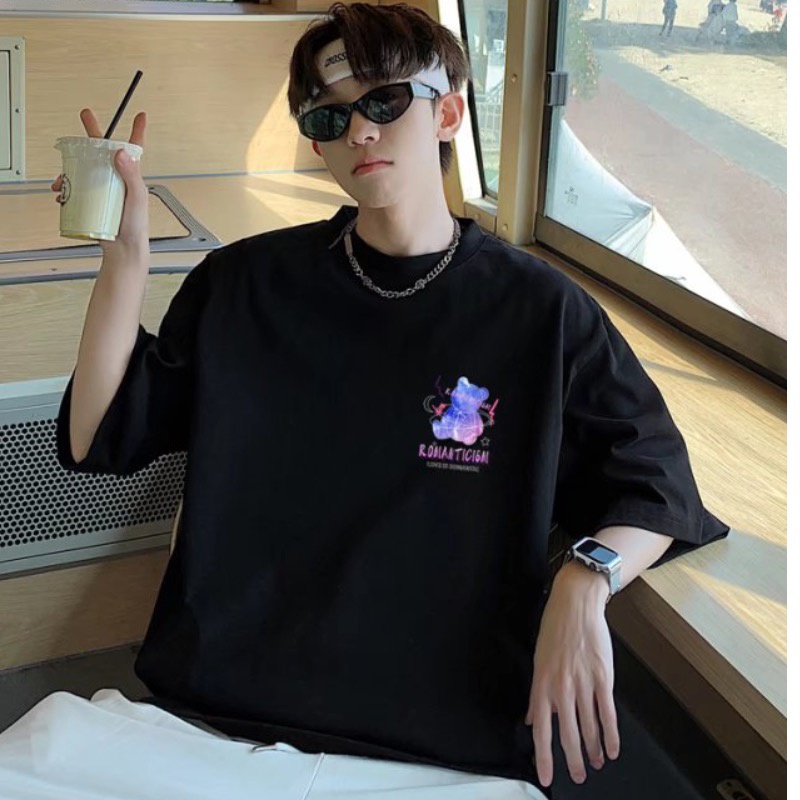 áo thun 100% cotton Tay Ngắn In Hình Gấu Sau Lưng Dành Cho Nam Và Nữ