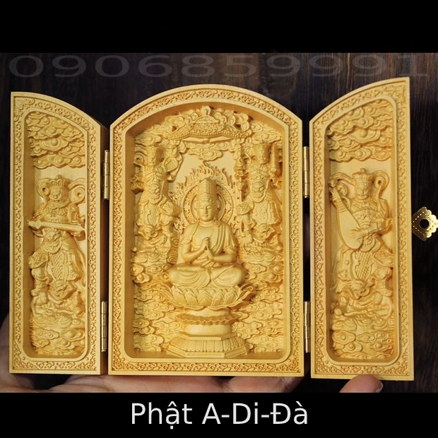 Hộp tượng gỗ phật bản mệnh Phật A Di Đà - Gỗ Hoàng Dương