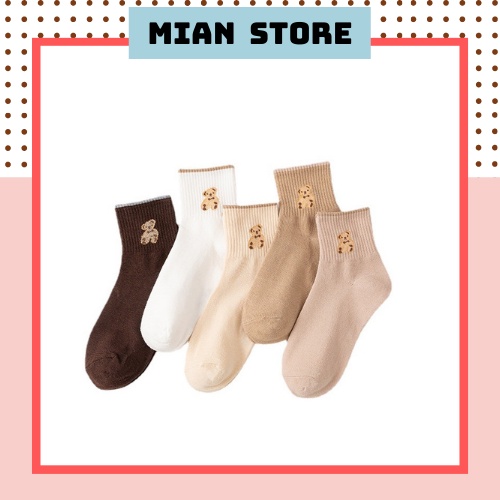 Tất nữ cổ cao Vintage in hình gấu nâu dễ thương - T070 Mian Store