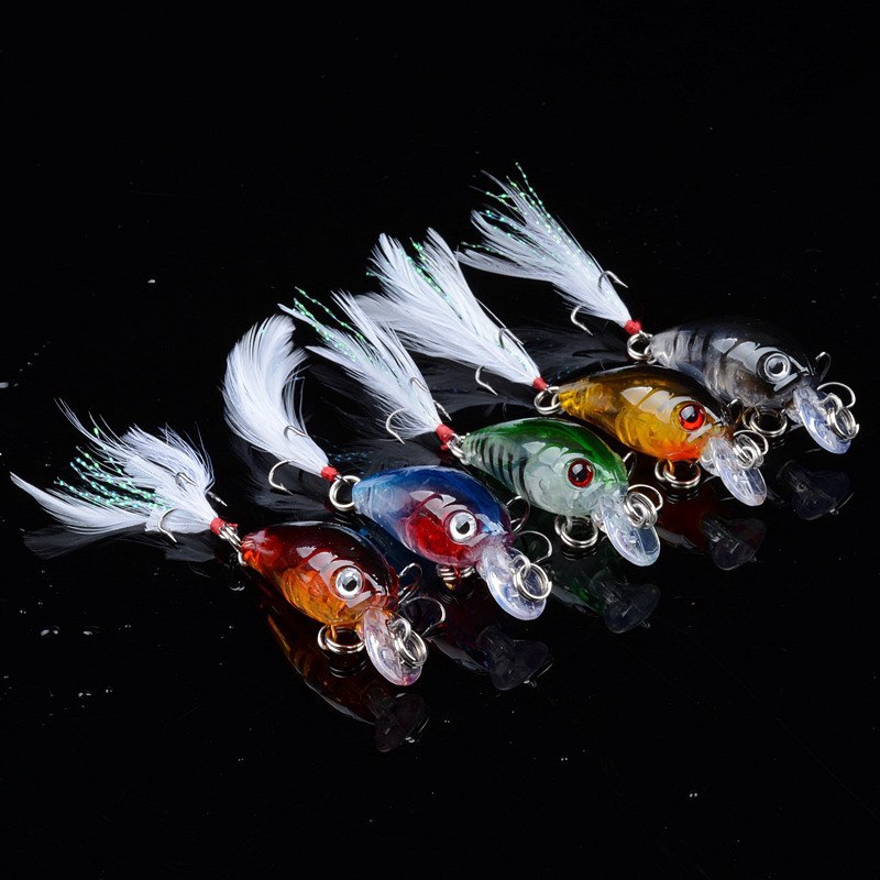 Set 5 Mồi Giả Nhử Cá 45mm/4g Kèm 10 Mồi Câu# Mồi Câu Cá Nhân Tạo 3D Bằng Nhựa Gắn Lông Vũ Độc Đáo