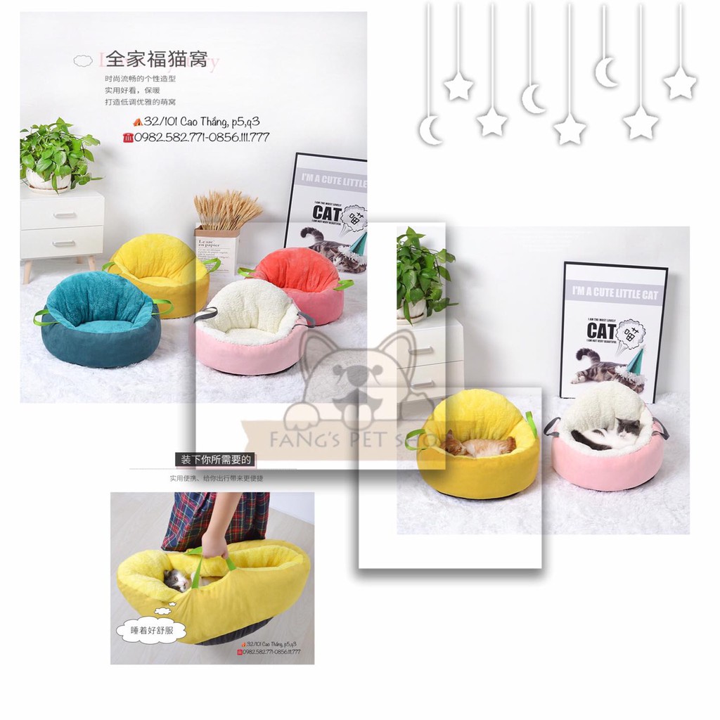 Nệm tròn kèm quai xách cho chó mèo thú cưng, pet yêu