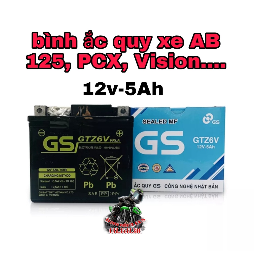 Ắc quy GS khô GTZ6V PCX Vision Lead125, Sh Việt Airblade 125 Winner Grande STD acquy shvn vn Air Blade ab 125 MF 5A 5ah