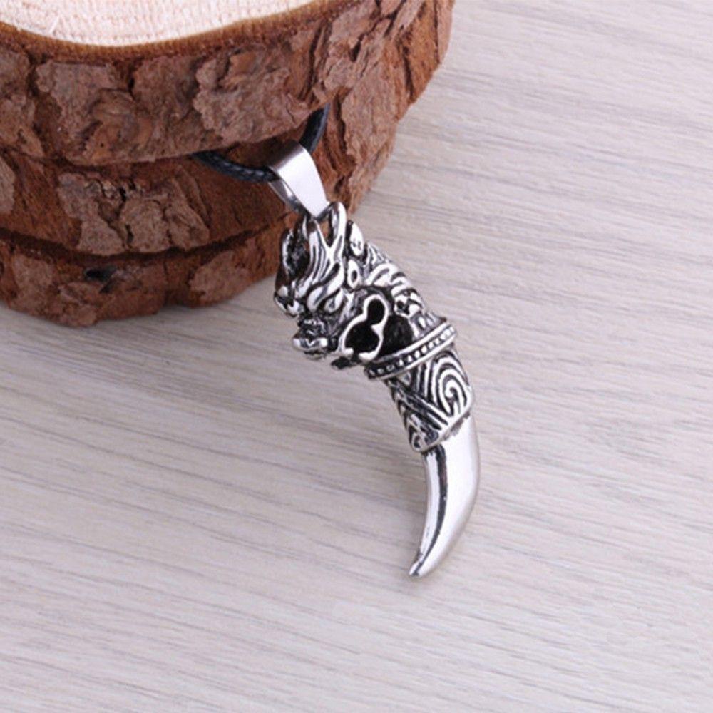 MXGOODS Vòng cổ Da Mặt Răng Sói Bằng Thép Không Gỉ Phong Cách Punk Cá Tính Cho Nam