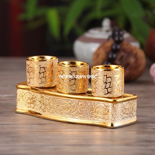 Chung nước kim sa vàng thờ cúng- Gồm đế và ly nước