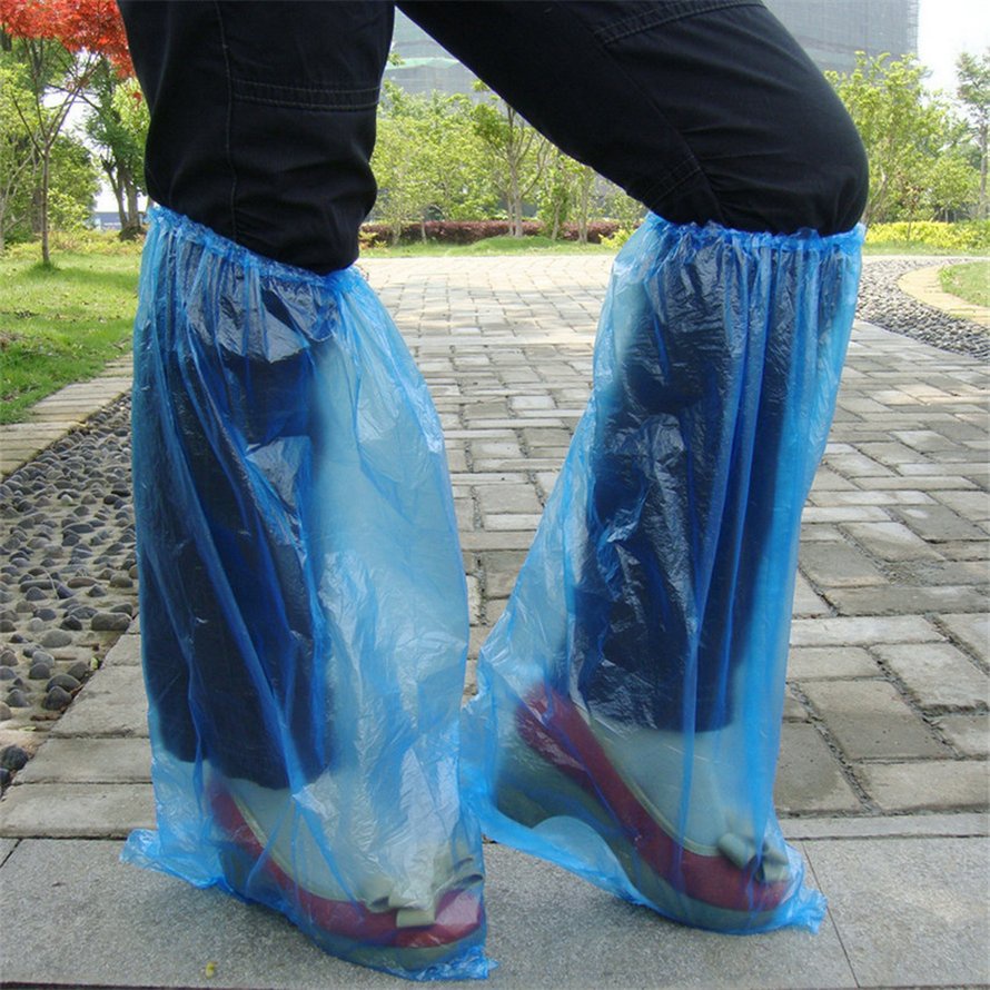 Bao đựng giày dùng một lần Giày đi mưa màu xanh và ủng Che giày dài bằng nhựa