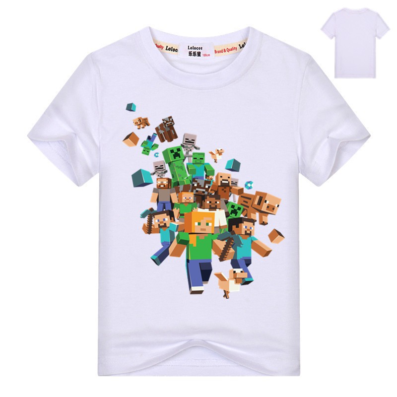 [Mã FASHIONCB154 giảm 10K đơn bất kỳ ] Áo thun cotton in hình hoạt họa Minecraft 3D cá tính cho bé