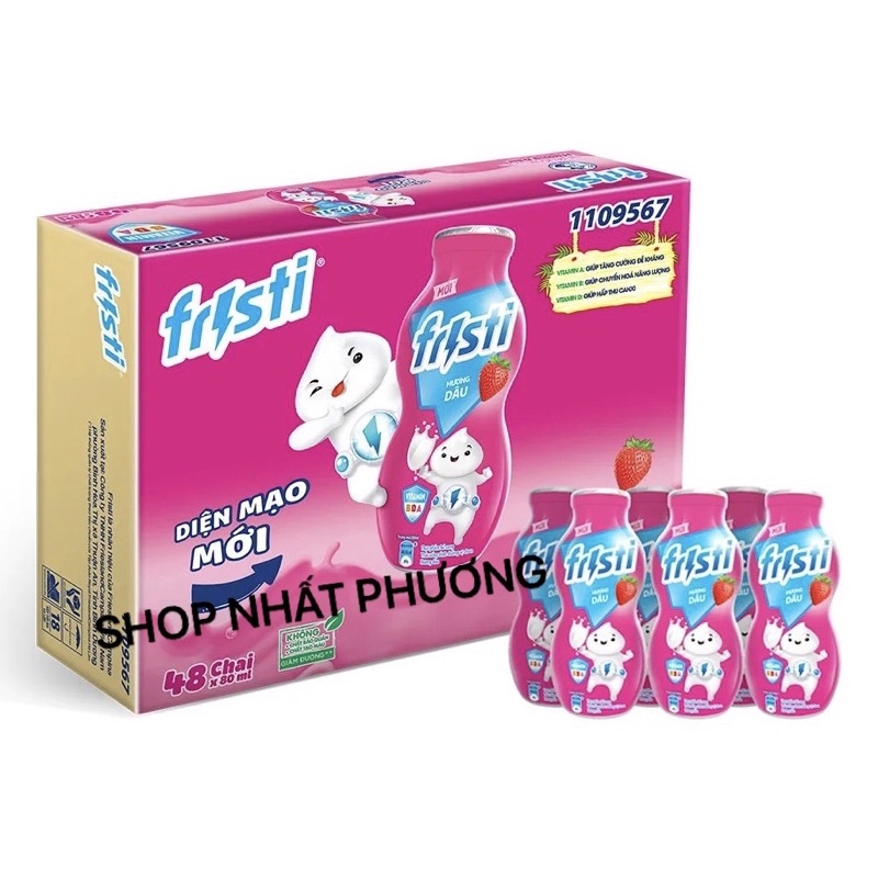 THÙNG SỮA CHUA FRISTI CHAI HƯƠNG CAM, DÂU, NHO, ĐÀO, TÁO (48 chaix80ml)