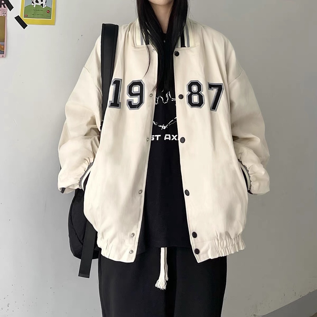 Áo bomber nữ form rộng áo khoác ngoài nữ bomber in 1987 unisex