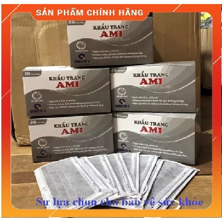 Hộp Khẩu Trang Y Tế AMI 4 Lớp, Màu Xám, Có Lớp Than Hoạt Tính (Hộp 50 chiếc)