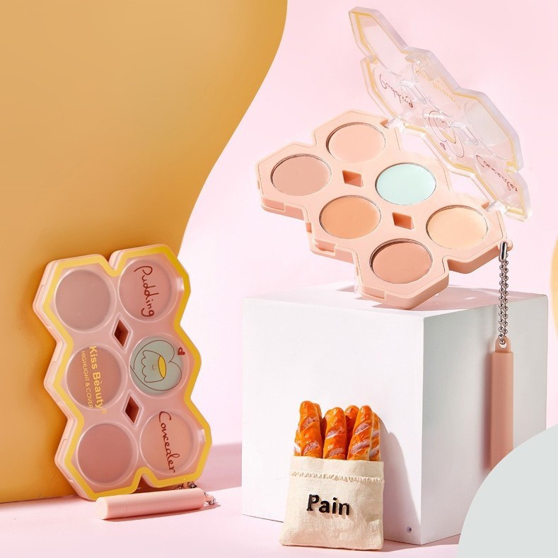 Bảng Che Khuyết Điểm 6 Màu KISS BEAUTY Pudding Concealer Kèm Cọ Nội Địa Trung Chính Hãng | BigBuy360 - bigbuy360.vn