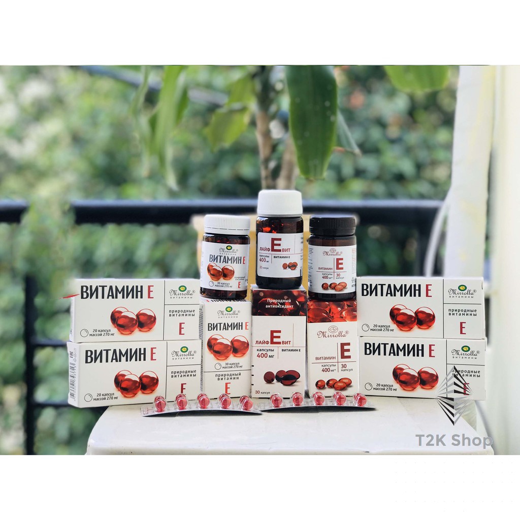 Vitamin E đỏ nga đẹp da chống lão hóa  1 hộp 30v 270Mirrolla - T2K Shop
