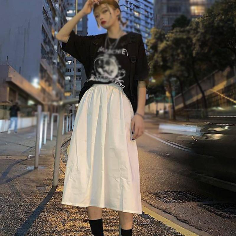 Chân Váy Midi Lưng Cao Màu Trơn Phong Cách Hàn Quốc