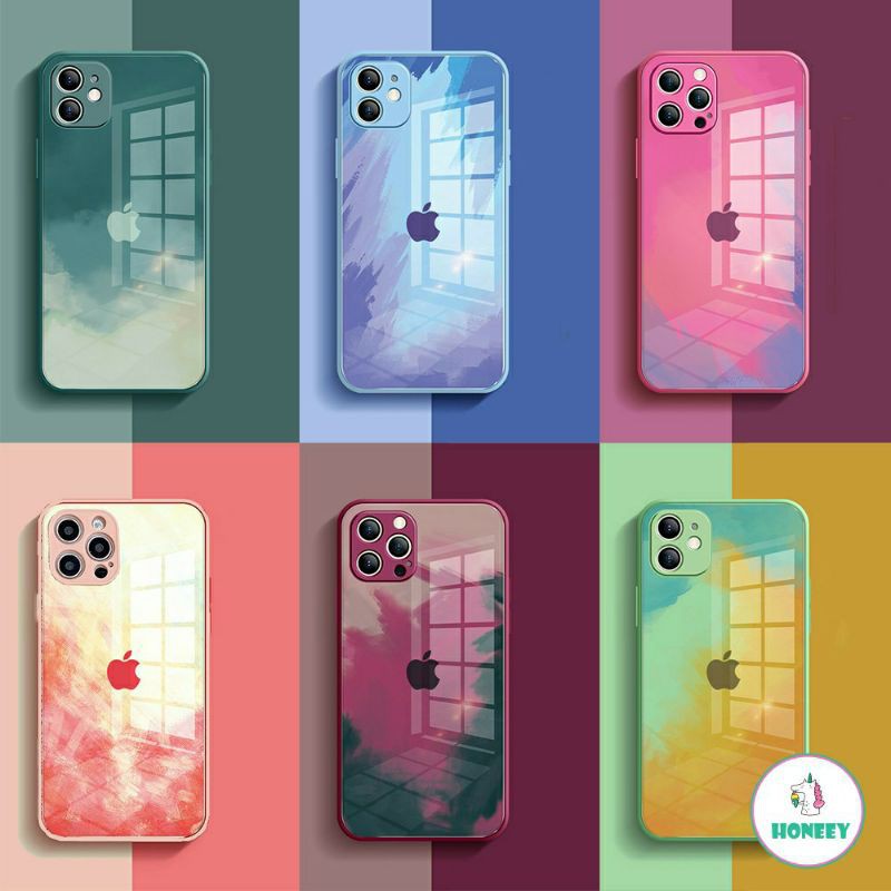 (Từ iPhone 6 đến 12 Pro Max) Ốp lưng kính viền vuông loang màu bảo vệ camera siêu đẹp cực hot 2021