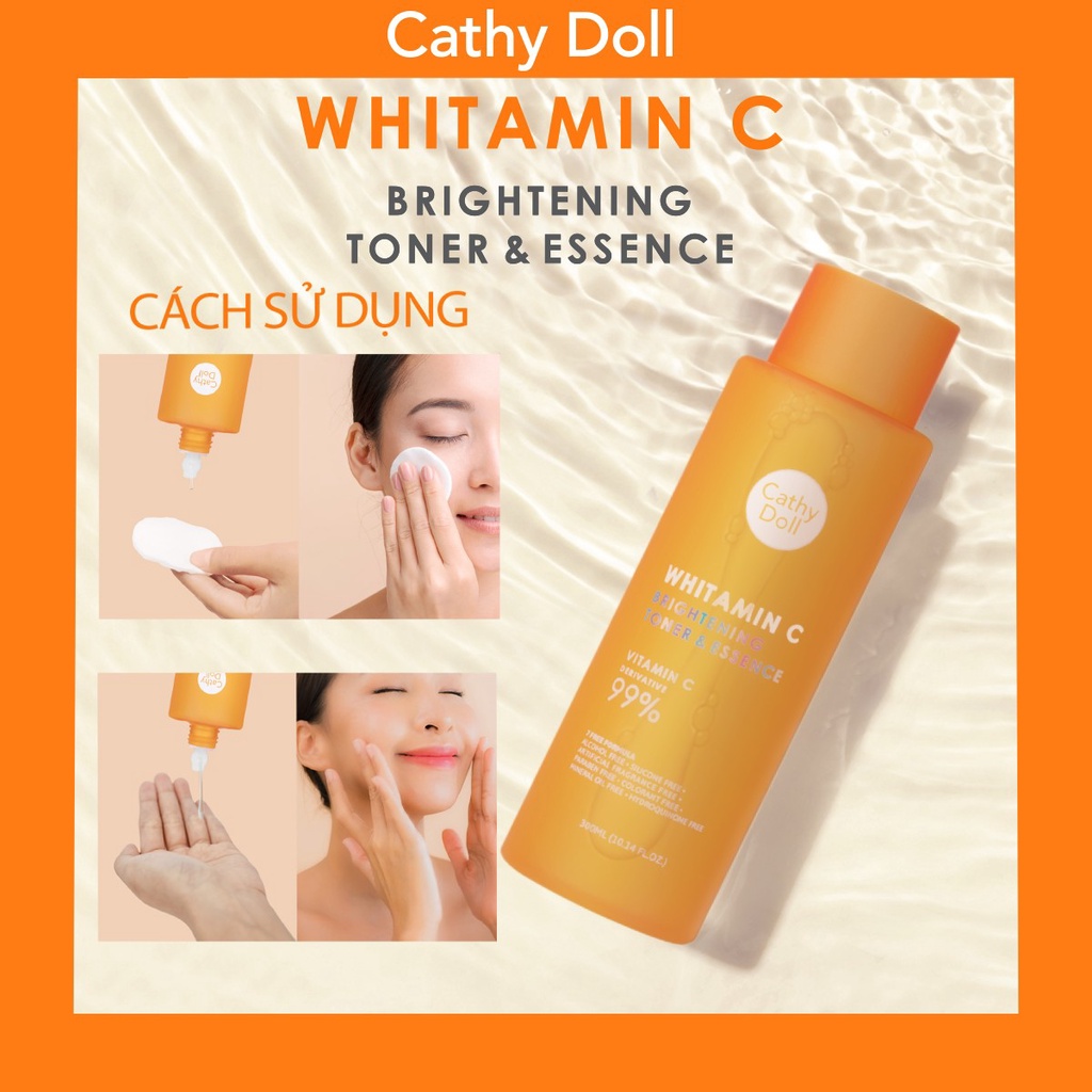 Nước hoa hồng dưỡng trắng da mờ thâm Cathy Doll Whitamin C Brightening Toner And Essence 300ml