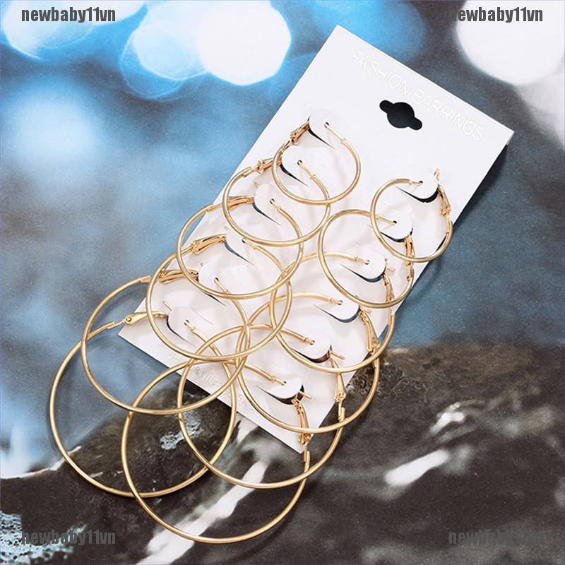 1 Set 6 Đôi Bông Tai Tròn Thời Trang Nữ Tính