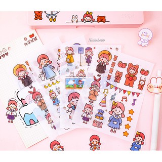 Set 4 Tấm Sticker Gấu Thỏ, Cô Gái